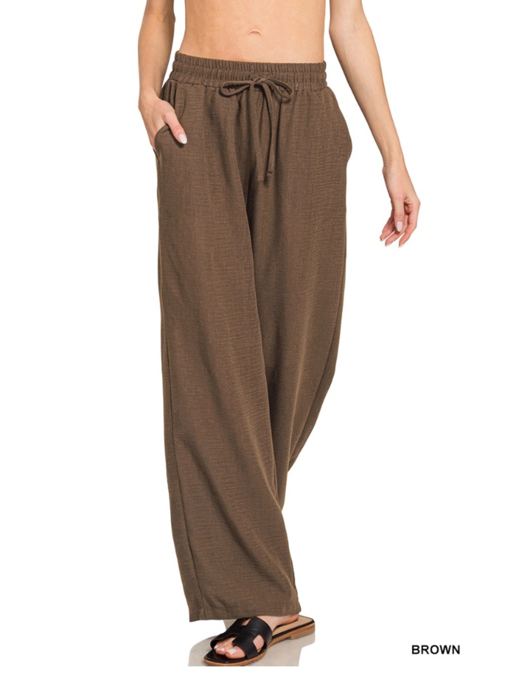 Zenana Outfitters Brown Wide Leg Drawstring Pants